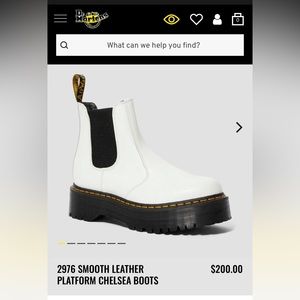 Dr. Martens 2976 Smooth Leather Platform Chelsea Boots, White, Size US7/EU38